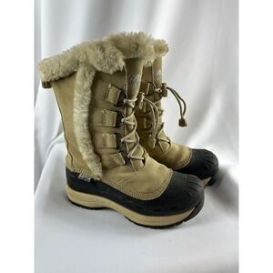 Baffin Chloe Tan Faux Fur Trim Winter Snow Boots Polar Proven Lace Up Womens 6
